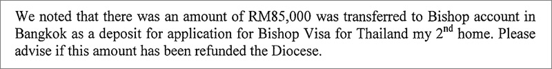 Bishop Albert Vun's misuse of church funds.